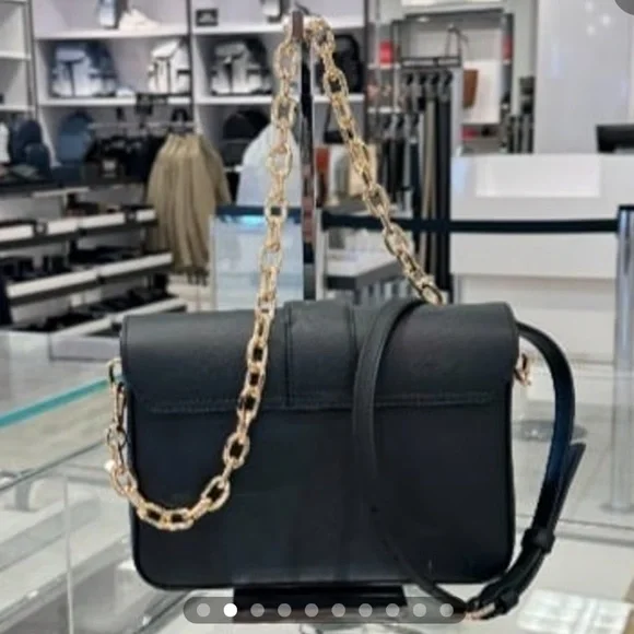 Michael Kors Carmen Medium Flap Chain Shoulder Crossbody Bag Black Haircalf - Picture 11 of 16